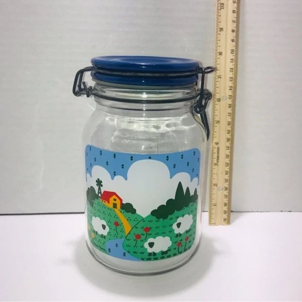 Anchor Hocking Vintage Glass Storage Container Bail Hinge Lid Farmhouse 1982